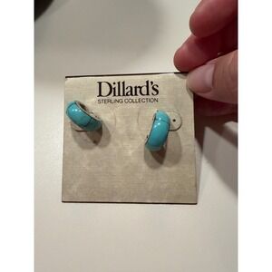 Dillards Sterling Collection Turquoise Teal Hoop Earrings Silver Inlay